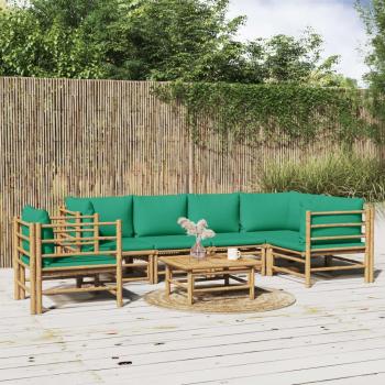 7-Piece Garden Lounge Set with Green Bamboo Cushions