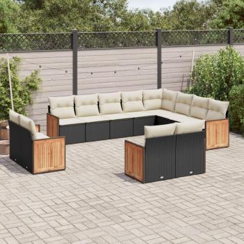 12-Piece Black Poly Rattan Garden Sofa Set with Cushions