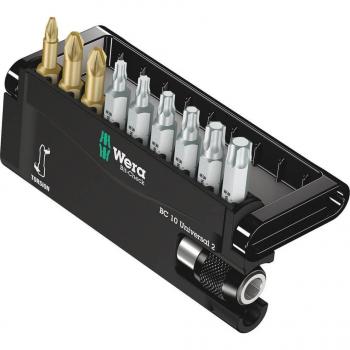 Estuche de puntas Bit-Check 10 Universal Wera 05134200001, incluye 10 puntas de atornillar en formatos Pozidriv, Torx y Hexagonal, con sistema Rapidaptor para un cambio rápido y eficiente