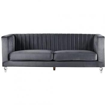 Sofá de Terciopelo Gris Oscuro 3 Plazas Estilo Tuxedo con Acolchado Arvika