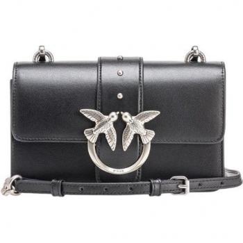 PINKO Love One Mini Shoulder Bag, Black Leather, Size: ONE SIZE, Female