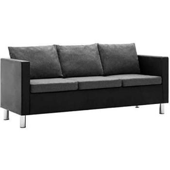vidaXL Sofá de 3 Plazas Cuero Sintético Negro Gris Claro Asiento Sillón Silla