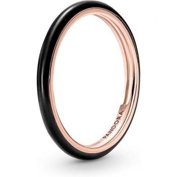 Anillo Pandora ME con Esmalte Negro y Recubrimiento en Oro Rosa de 14K - Talla 48