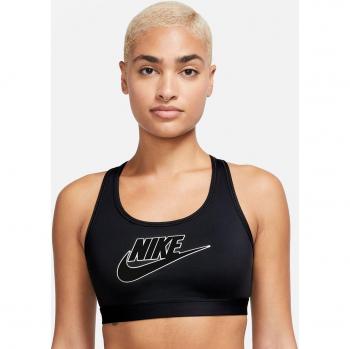 Sujetador deportivo Nike Swoosh Medium Support con logotipo y almohadilla para mujer - Negro (L)