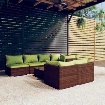 Set de sofás de jardín 8 piezas con cojines de Polyrattan marrón