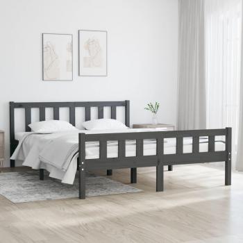 Cama de madera maciza gris 140x190 cm con estructura robusta, diseño moderno, fácil montaje y acabado en color gris
