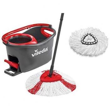 Set de Mopa Vileda Turbo Box con Eje Telescópico, 3 Piezas, Incluye Repuesto Clásico, Cubo Ergonómico Ligero con Salida Práctica y Pedal de Potencia