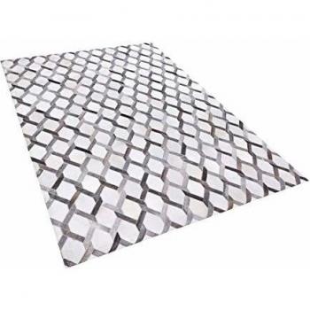 Alfombra de Piel de Vaca Patchwork Geométrica Gris 140 x 200 cm Aydin