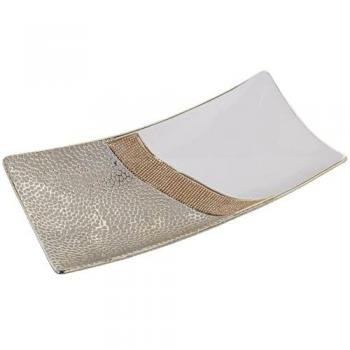 Centro de Mesa Alexandra House Living Cerámica Blanco Dorado Plateado 9 x 37 x 18 cm