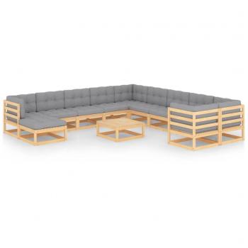 Conjunto de muebles de jardín vidaXL 12 piezas con cojines de madera de pino maciza