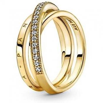 Pandora Anillo de mujer triple cruzado, pavé, color dorado 169057C01, Metal, Circonita cúbica.,