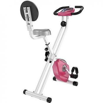 HOMCOM Bicicleta Estática para Ejercicios Profesional Bicicleta Vertical Plegable de Forma X con 8 Niveles Resistencia Magnética Ritmo Cardíaco Asiento con Altura Ajustable Acero 43x97x109 cm Rosa
