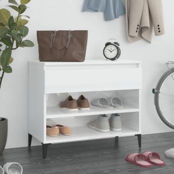 Mueble zapatero de madera contrachapada blanco brillo 70x36x60 cm