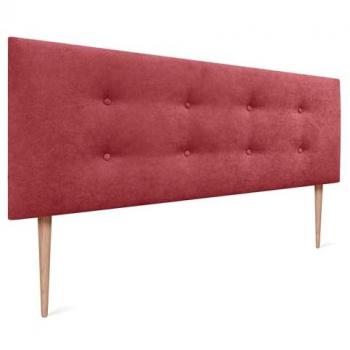 Cabecero Tapizado de Polipiel o Tela Aqualine Pro con 2 Hileras de Botones y Patas (160x105cm, Rojo)