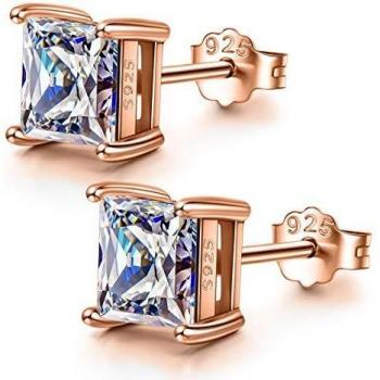 FANCI Pendientes Mujer Cuadrados Regalos Día de la Madre Plata de Ley 925 Zirconia de Austria Regalo de Cumpleaños Aniversario Graduación para Mujeres Chicas Madre Mamá Esposa Hija Amigos 5MM Oro Rosa