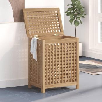 Cesto de ropa sucia madera maciza de teca 50x35x60 cm marrón con tapa para dormitorio