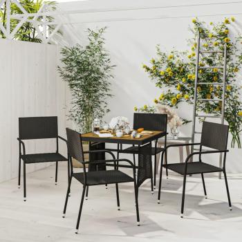 5 Piece Black Poly Rattan Outdoor Dining Set