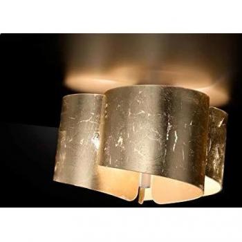 Plafón Selène Papiro, 3 luces, dorado, vidrio con diseño de hoja