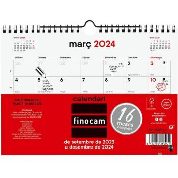 Calendario Pared 16 Meses Septiembre 2023-Diciembre 2024 S Neutro Finocam 210x150 Catalán