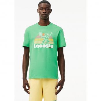 Camiseta de hombre efecto lavado con estampado de tenis de manga corta Lacoste