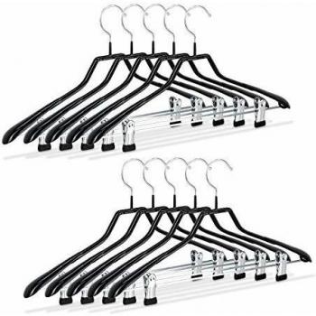 Perchas Antideslizantes de Metal con Pinzas, Set de 10, Compactas, 42 cm, Negras - Relaxdays