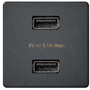 Cargador USB doble Simon 27 Play con dos puertos de carga rápida de 5V/DC 2.1A y acabado en grafito, serie Play