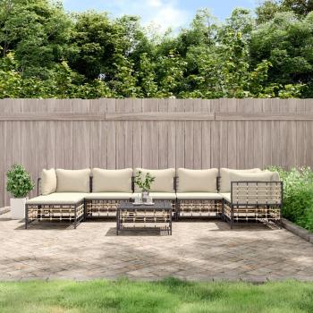 vidaXL 8-Piece Anthracite Poly Rattan Garden Lounge Set with Cushions