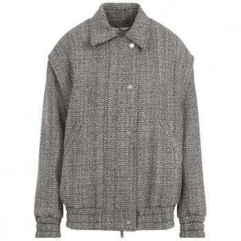 Gray Herringbone Patterned Bomber Jacket for Women - Size S