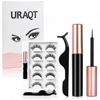 URAQT Pestañas Postizas Magneticas, 5 pares de Pestañas Postizas 3D Reutilizables con Delineador de Ojos y Pinzas Magnéticas Impermeables, Aspecto Natural y Larga Duración