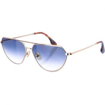 Victoria Beckham VB221S Metal Sunglasses - Gold-Havana Rectangular Style, Dark Blue, One Size