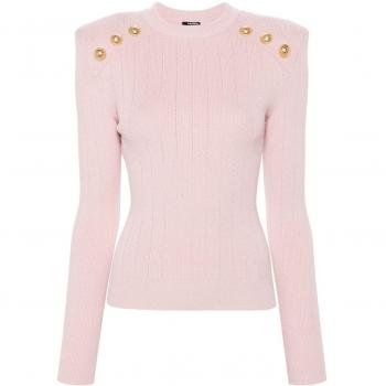 Balmain Women's Long Sleeve Pink Viscose Knit Pullover Sweater Size 40