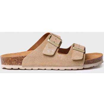 Toni Pons - Sandalias planas de mujer de serraje con hebillas en color beige.