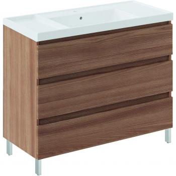 Mueble de baño COSMIC BBEST con lavabo Teckstone 3 cajones y patas en color nogal natural