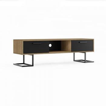 Mueble TV Full Moon Epikasa, Aglomerado de Melamina y Metal, Negro y Roble, 150x40x45 cm