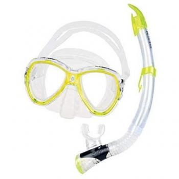 SEAC Set Elba Valve et de Snorkel con máscara subacuática y Tubo con válvula para la Purga de Agua, Adultos Unisex, Amarillo