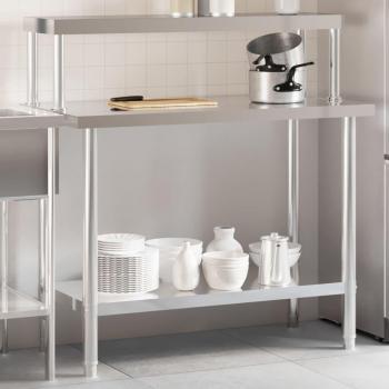Stainless Steel Kitchen Work Table with Overshelf 43.3x21.7x47.2