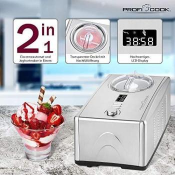 ProfiCook PC-ICM 1091 N Ice Cream and Yogurt Maker with Compressor, 1.5L Capacity, Stainless Steel/Black