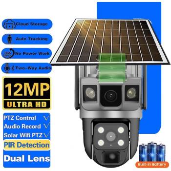 Cámara Solar IP CCTV 12MP 6K Inalámbrica con Detección Humana PIR, Impermeable y Audio Bidireccional para Videovigilancia Inteligente en el Hogar