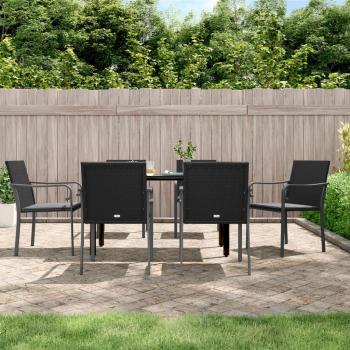 7 Piece Outdoor Dining Set with Cushions in Poly Rattan and Steel