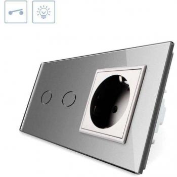 LEDBOX Interruptor táctil 2 botones + 1 enchufe frontal gris