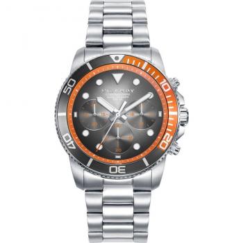 Viceroy - Reloj de hombre Heat 42453-17 con caja de acero, bisel bicolor naranja y negro, brazalete de acero inoxidable, cronógrafo y esfera negra/gris.