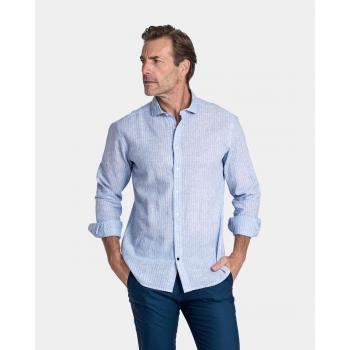 Camisa de hombre slim cuello cutaway rayas celeste