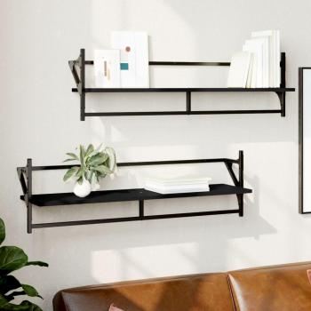 Estantes de pared con barras 2 uds 100x25x30 cm Negro, Roble Sonoma, Roble ahumado Mueble Almacenaje Estantería para Oficina, Estudio, Dormitorio Estantería/Librería/
