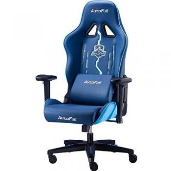 AutoFull Silla de oficina ergonómica con respaldo alto de estilo de carreras de juegos con cuero sintético, altura ajustable y brazos, reposacabezas y soporte lumbar, índigo