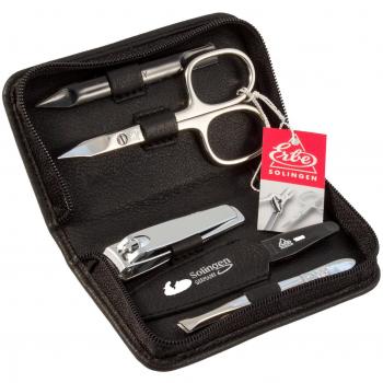 ERBE Siena 5-Piece Manicure Set in Black Leather Zipper Case