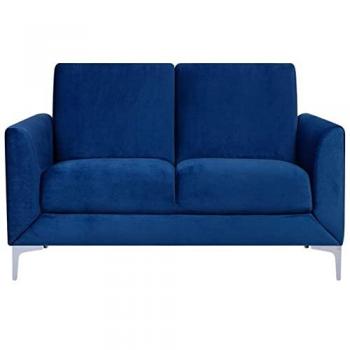 Sofá Loveseat 2 Plazas Tapizado en Tela Azul con Patas Plateadas Fenes