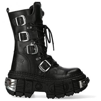 New Rock Unisex Mid Calf Gothic Leather Boots - Wall1473-S3 - Black - EU 42