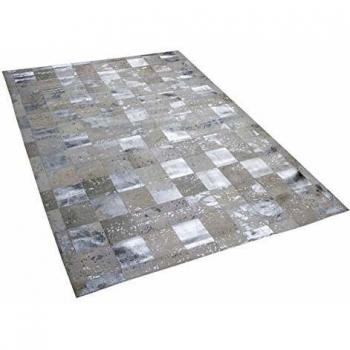 Alfombra de Piel de Vaca Beige y Plateada 140 x 200 cm Hecha a Mano Diseño Moderno Yazir