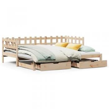 Sofá cama nido con cajones de madera maciza de pino 90x200 cm color marrón sin colchón