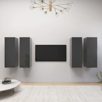 Mueble TV vidaXL 4 uds madera contrachapada y aglomerado gris brillante 30,5x30x90 cm